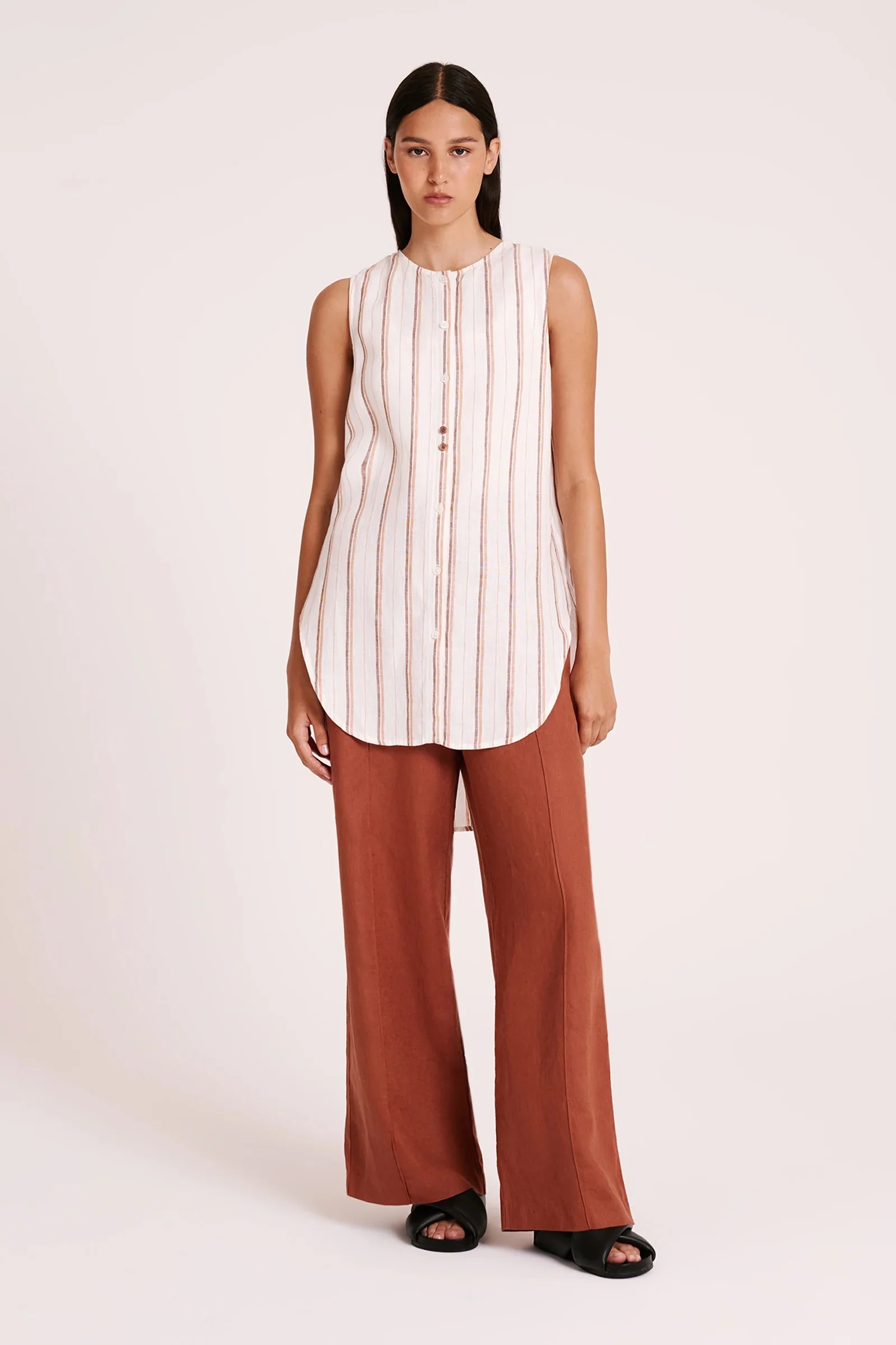 Aisha Linen Sleevless Shirt AMBER STRIPE - Image 3