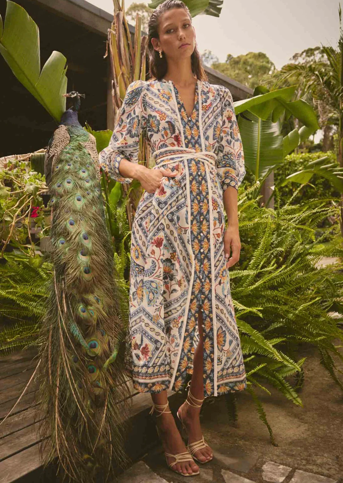 Alexis Silk Cotton Midi Dress in PETINOS FLOROS - Image 2