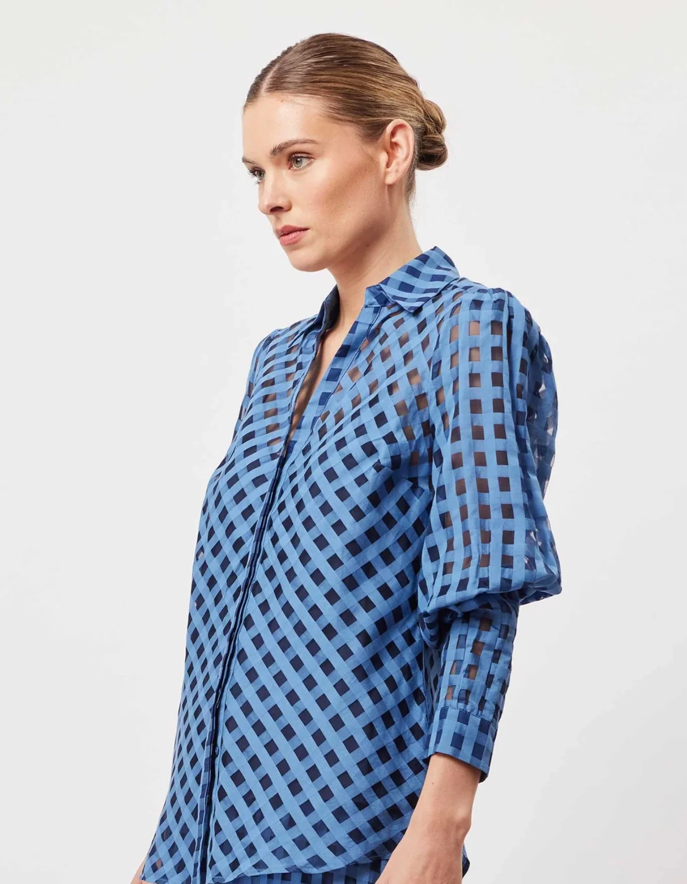 Antigua Cotton Silk Self Self Check Shirt in Laguna - Image 5