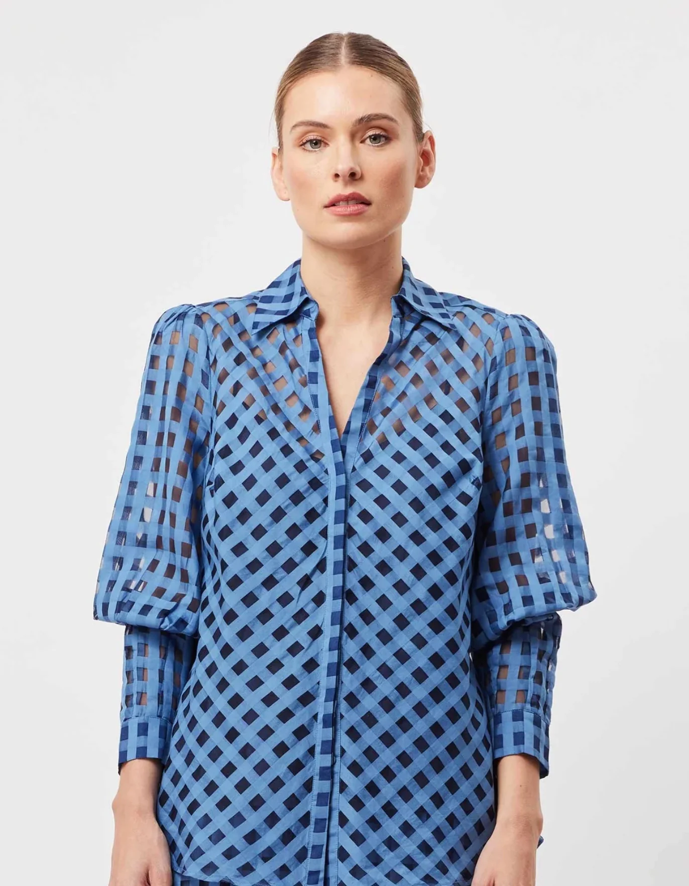 Antigua Cotton Silk Self Self Check Shirt in Laguna - Image 6