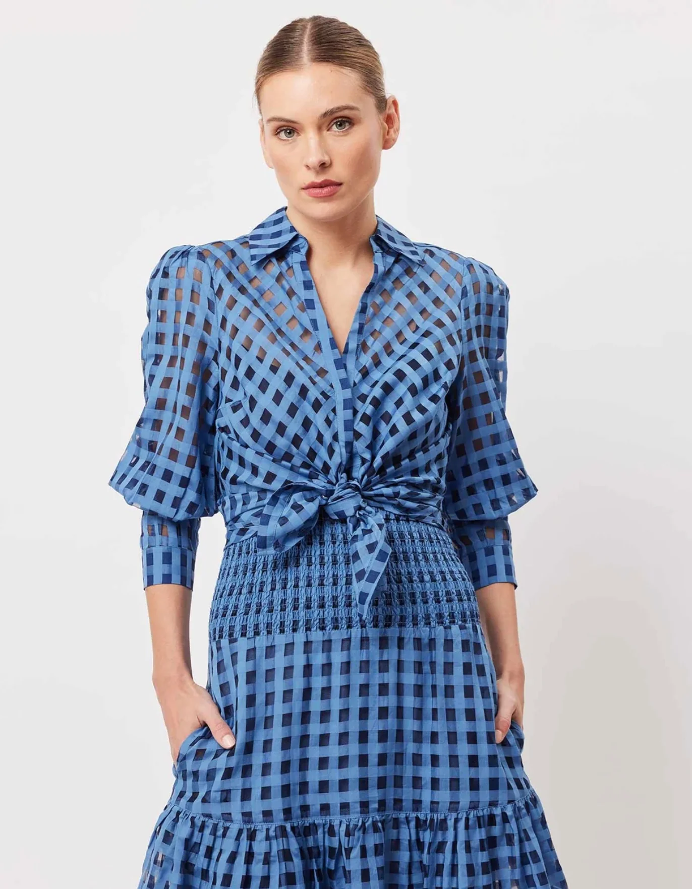 Antigua Cotton Silk Self Self Check Shirt in Laguna - Image 9