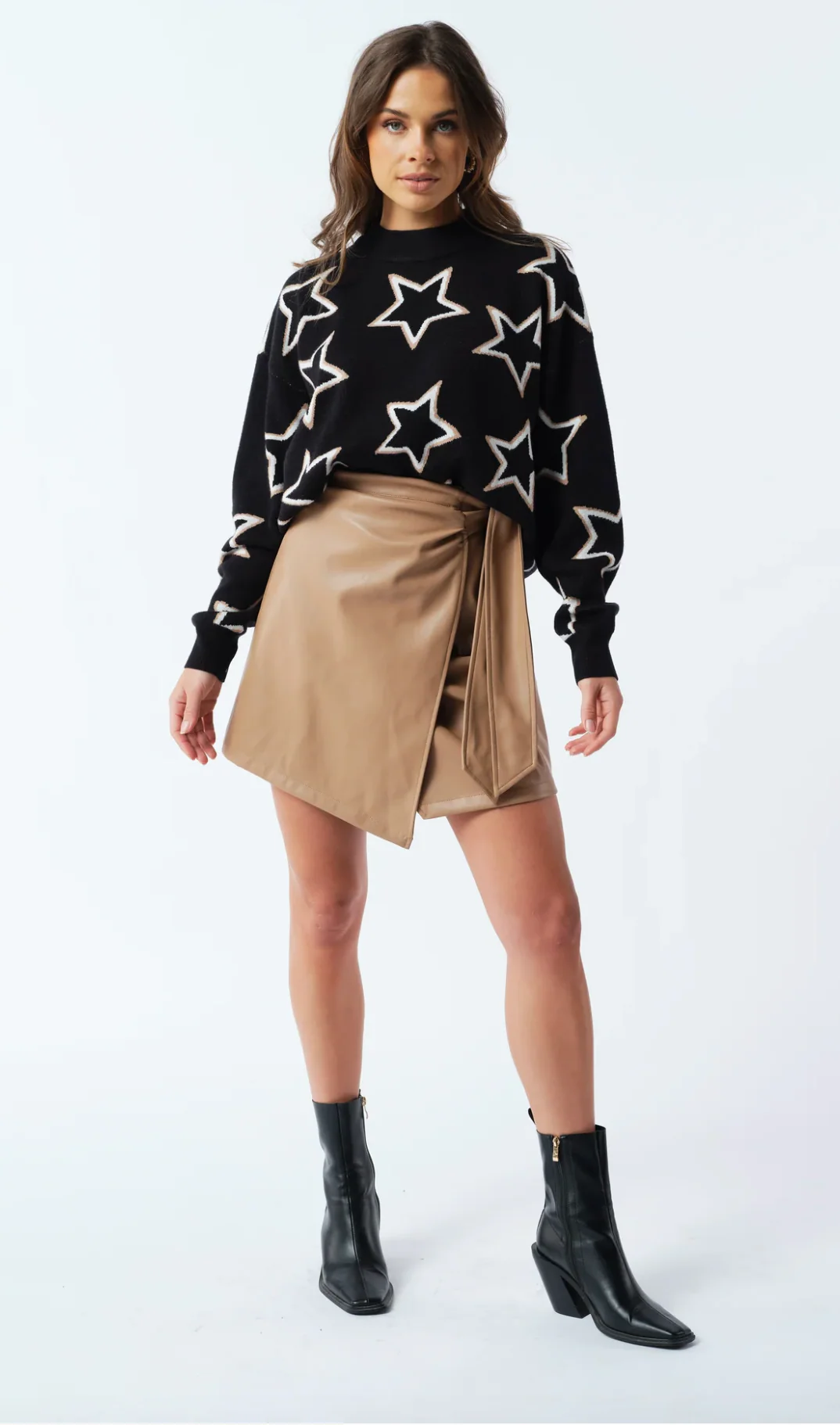 Astra Knit Cropped Jumper Black White Tan