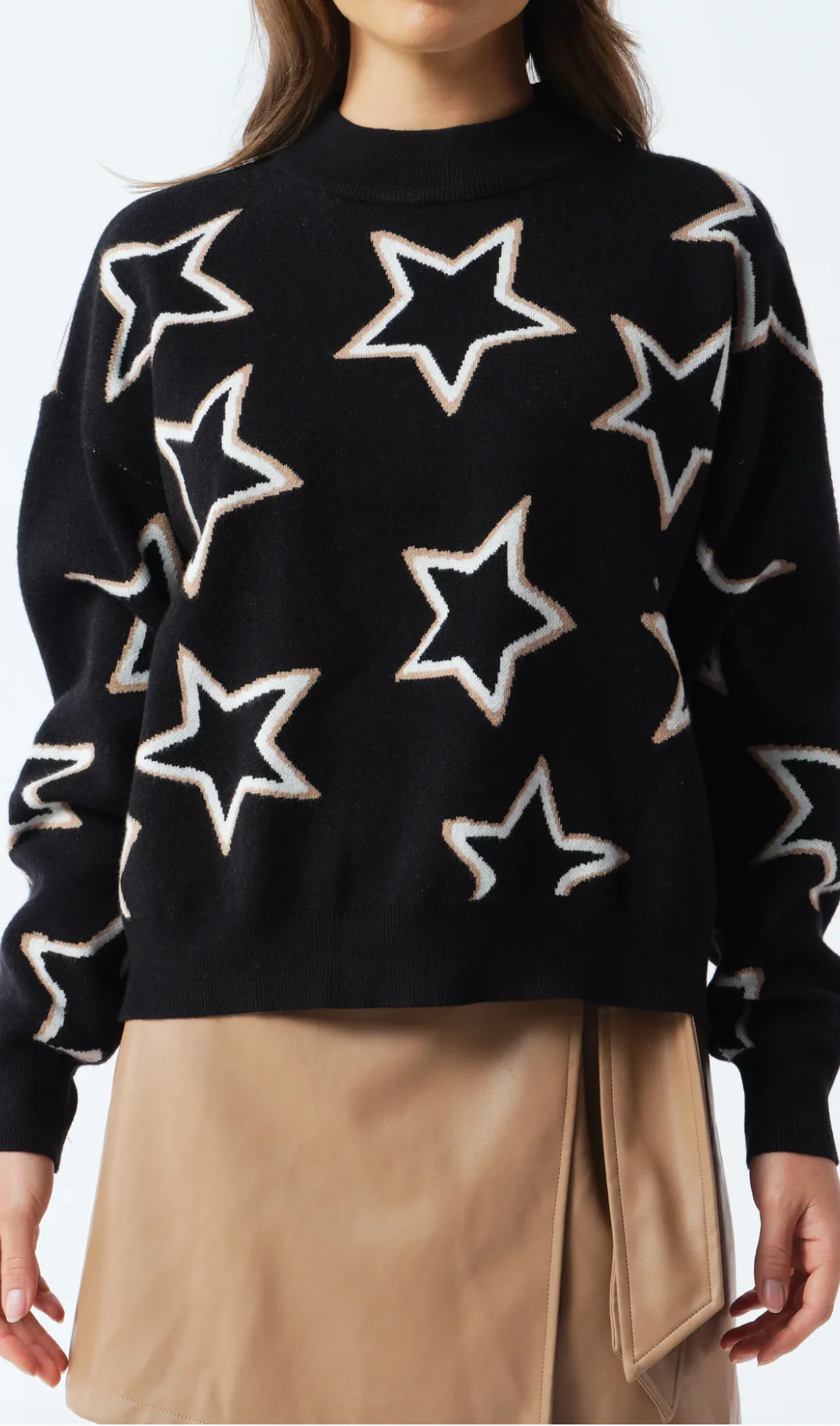 Astra Knit Cropped Jumper Black White Tan - Image 4