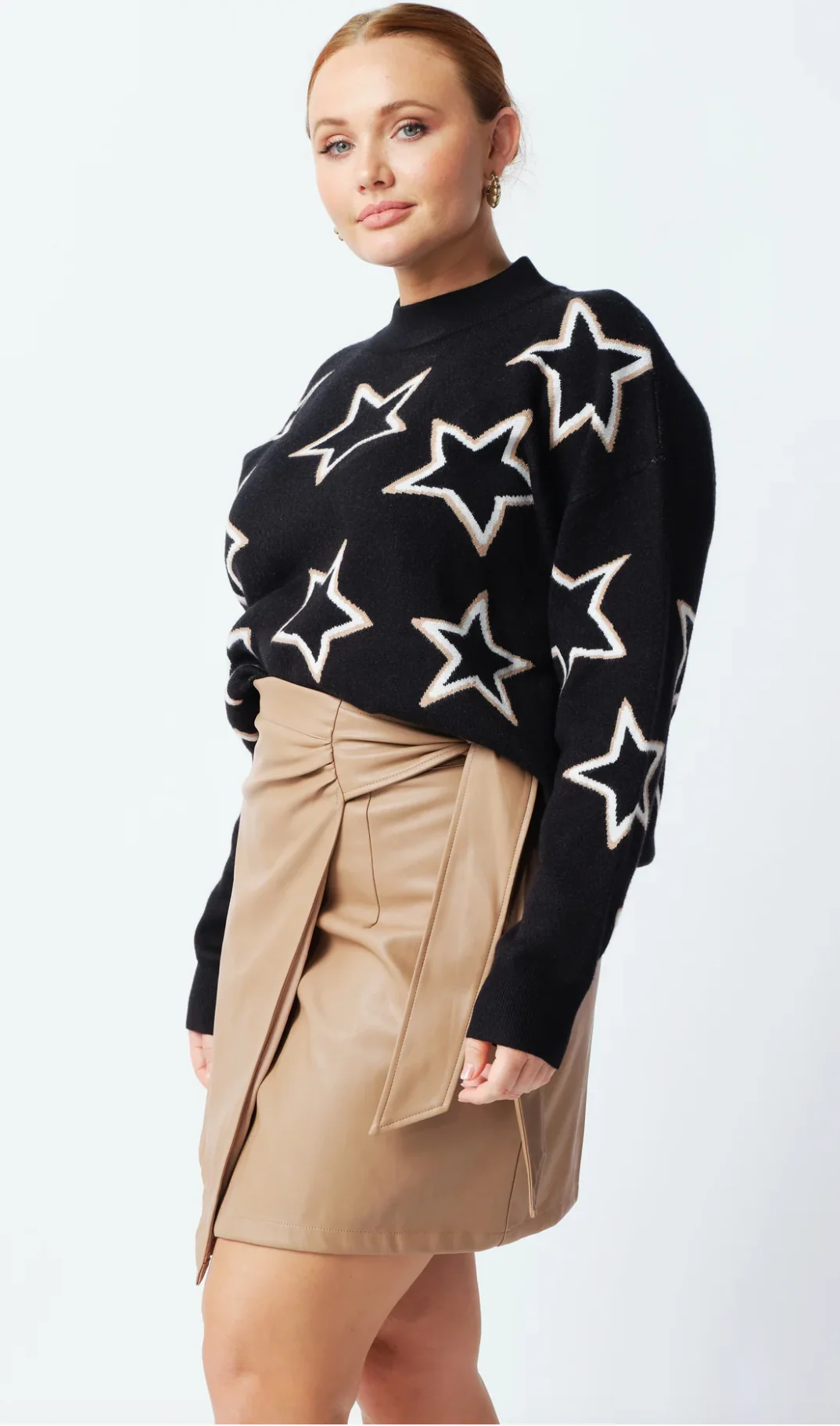 Astra Knit Cropped Jumper Black White Tan - Image 5