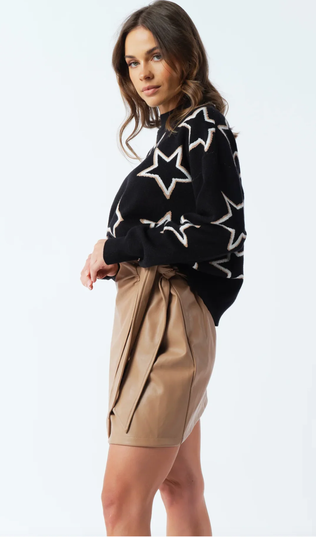 Astra Knit Cropped Jumper Black White Tan - Image 6