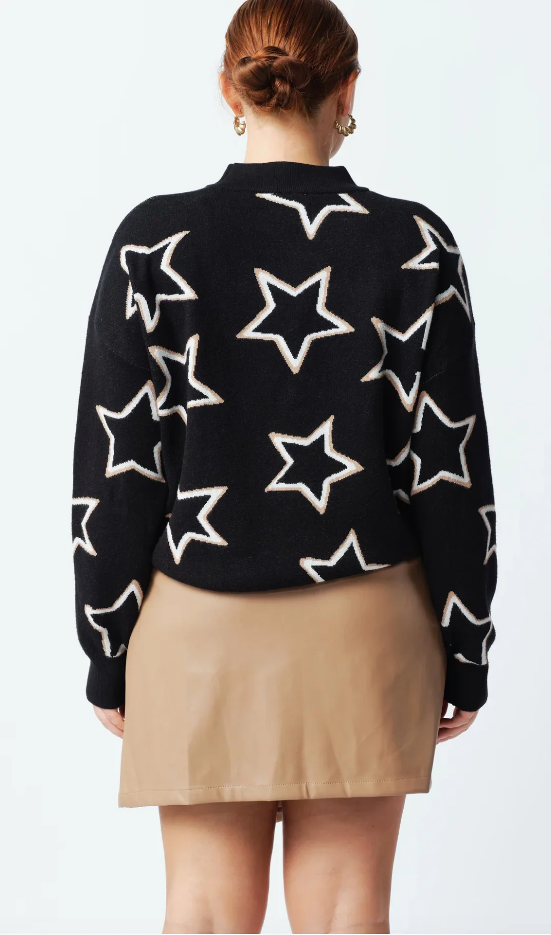 Astra Knit Cropped Jumper Black White Tan - Image 7