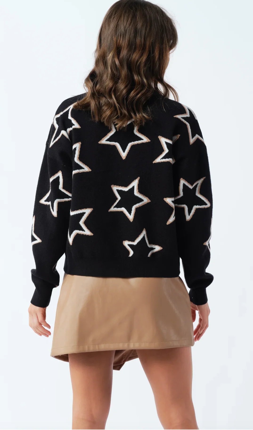 Astra Knit Cropped Jumper Black White Tan - Image 8