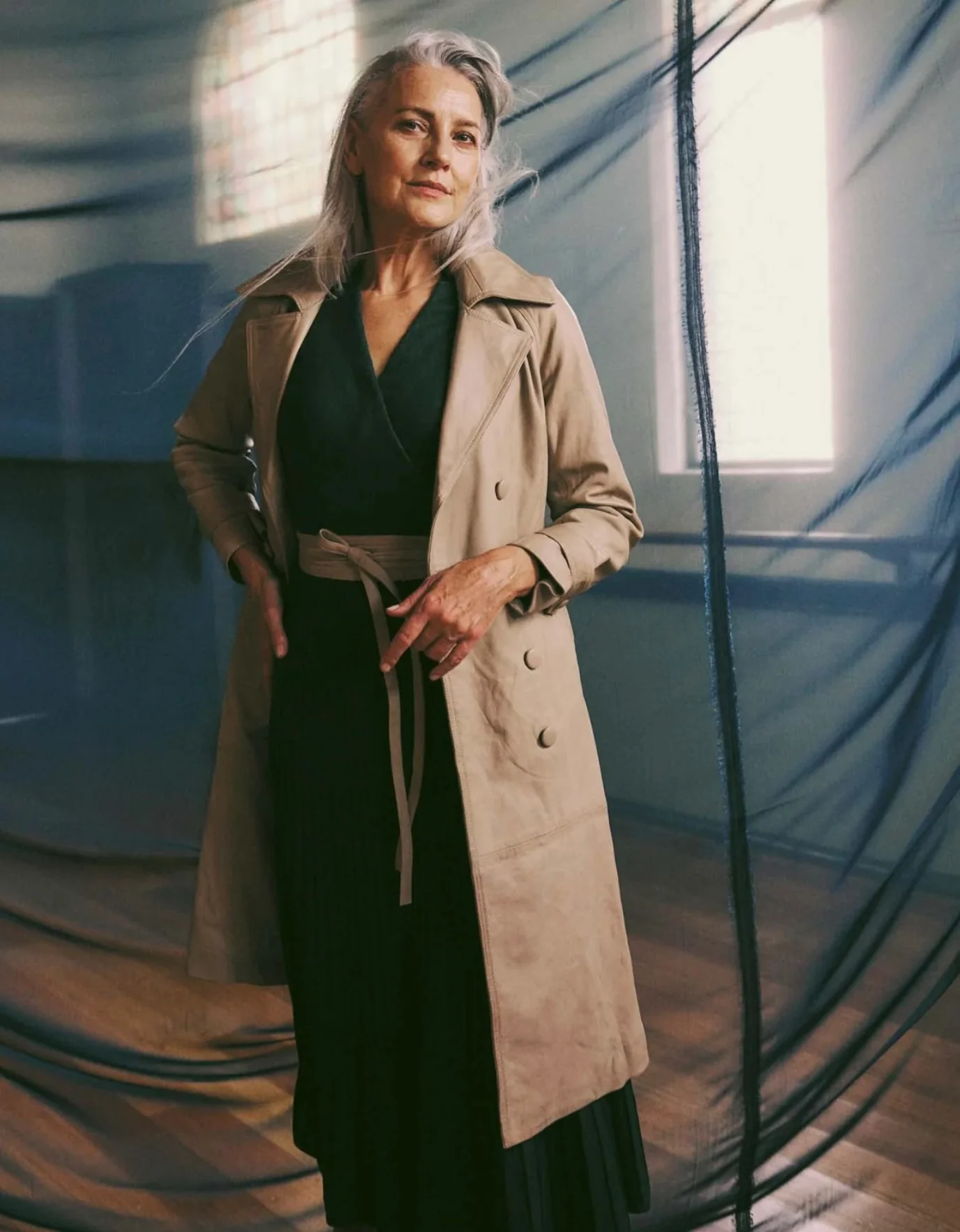 Astra Reglan Sleeve Detailed Leather Trench Coat OATMEAL - Image 7