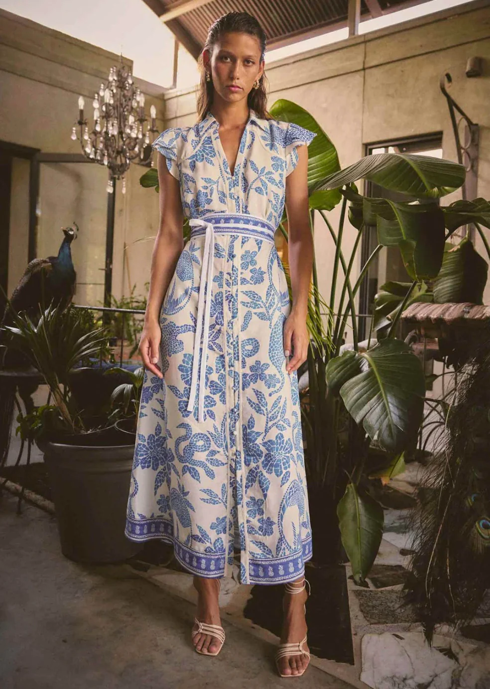 Callista Viscos Dobby Petal Sleeve Dress AZURE MOSAIC - Image 2