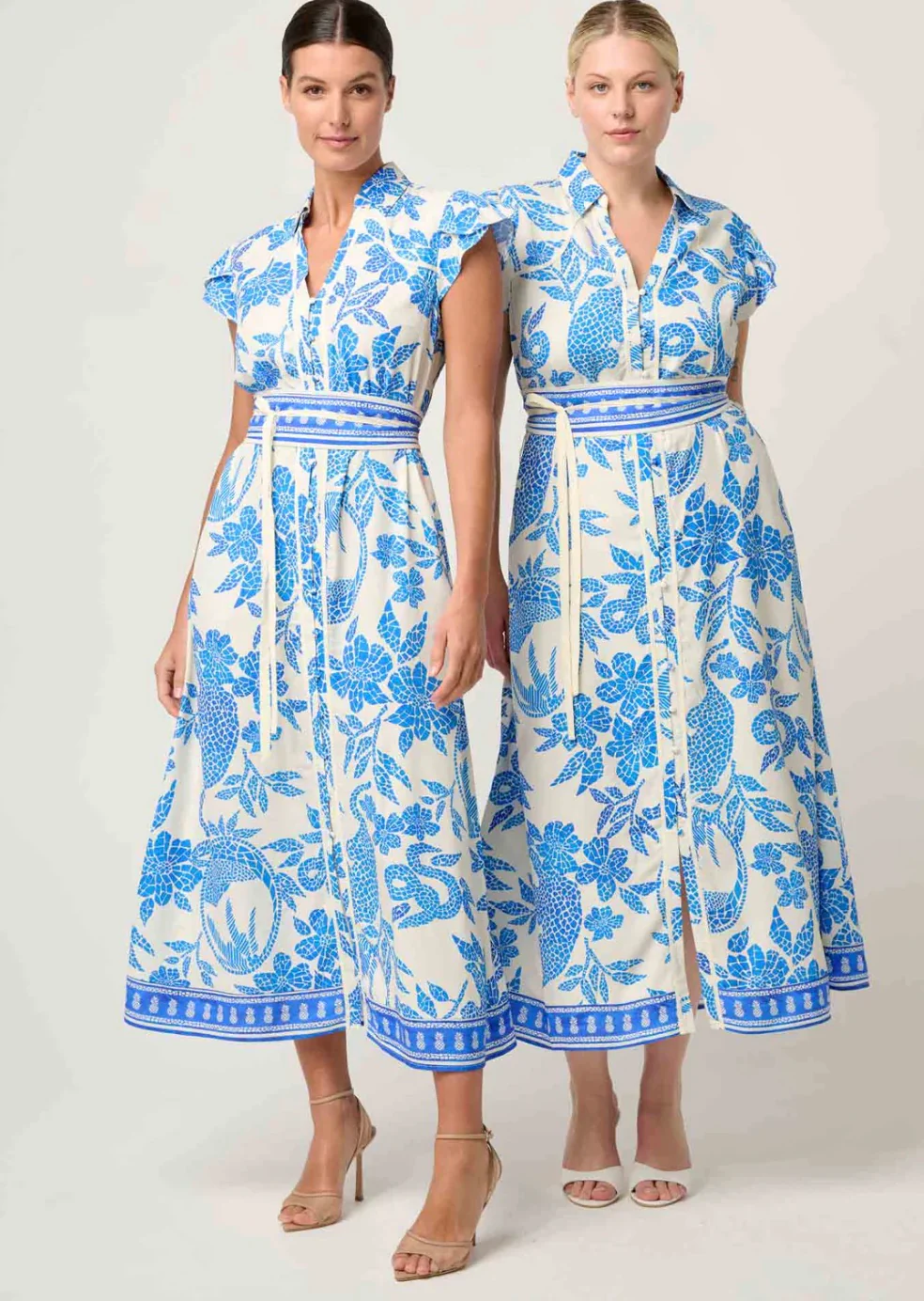 Callista Viscos Dobby Petal Sleeve Dress AZURE MOSAIC - Image 3
