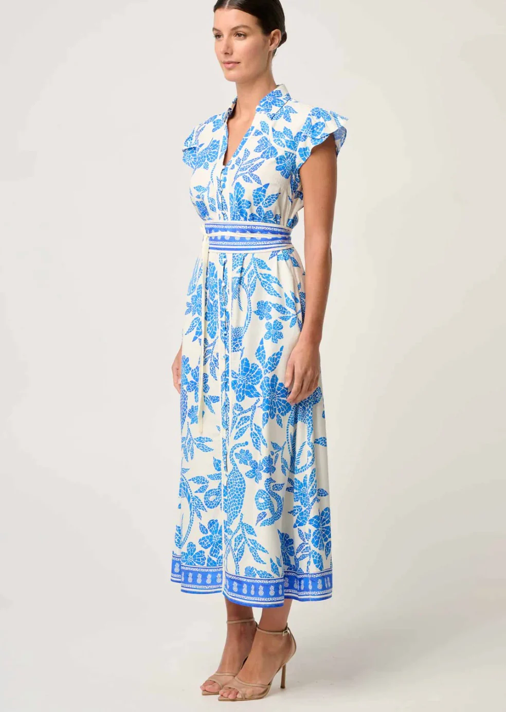 Callista Viscos Dobby Petal Sleeve Dress AZURE MOSAIC - Image 5