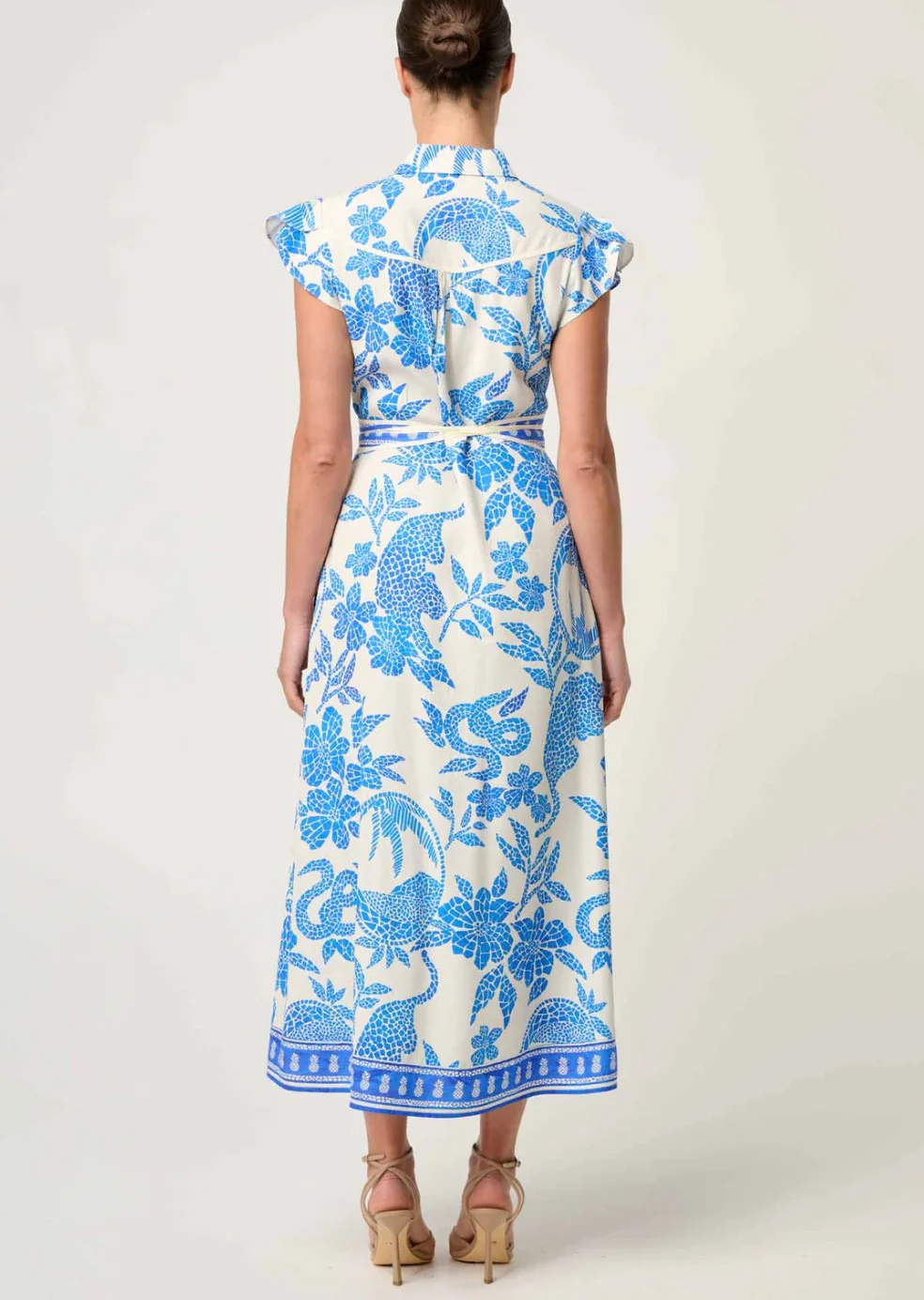 Callista Viscos Dobby Petal Sleeve Dress AZURE MOSAIC - Image 6