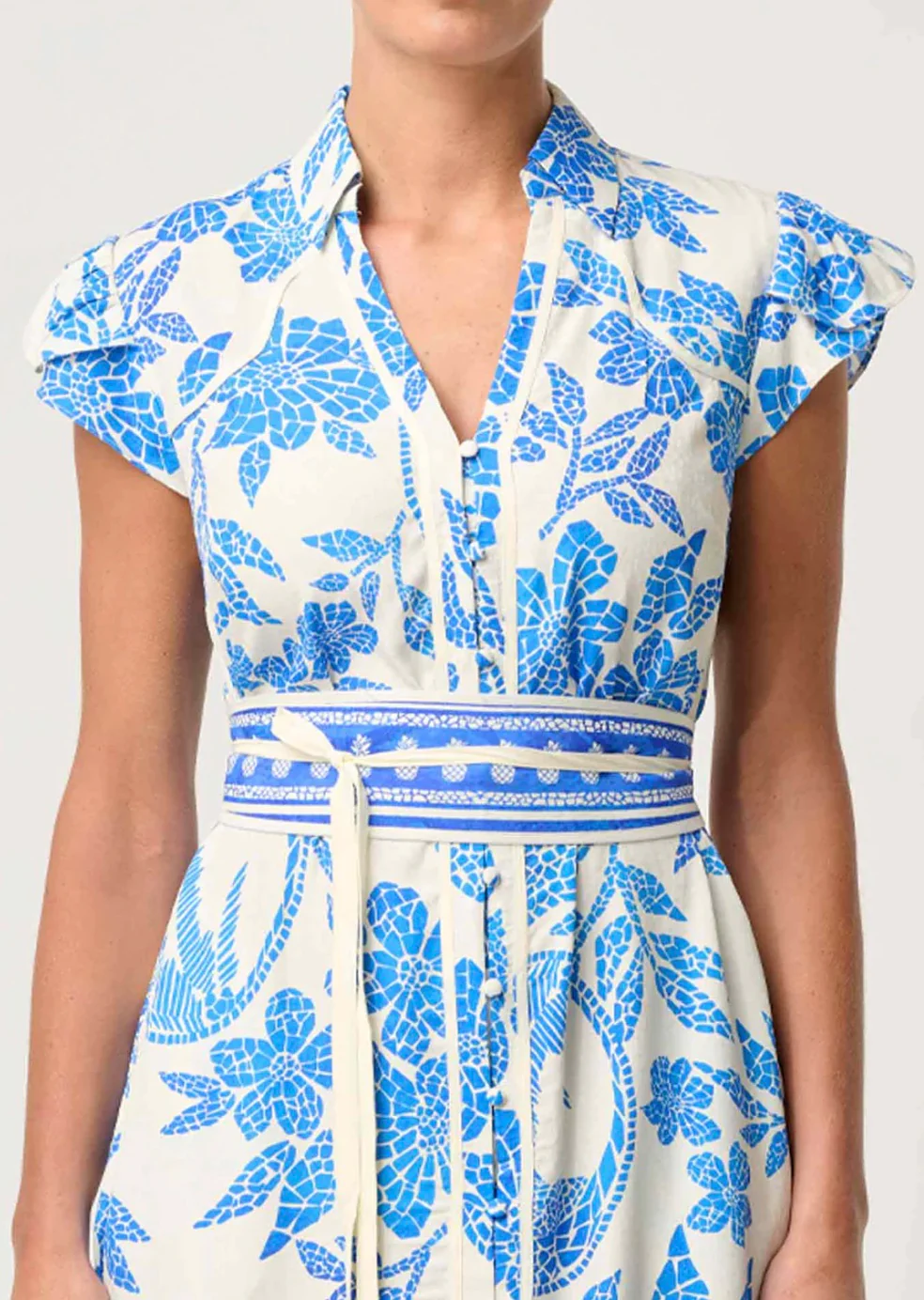 Callista Viscos Dobby Petal Sleeve Dress AZURE MOSAIC - Image 7