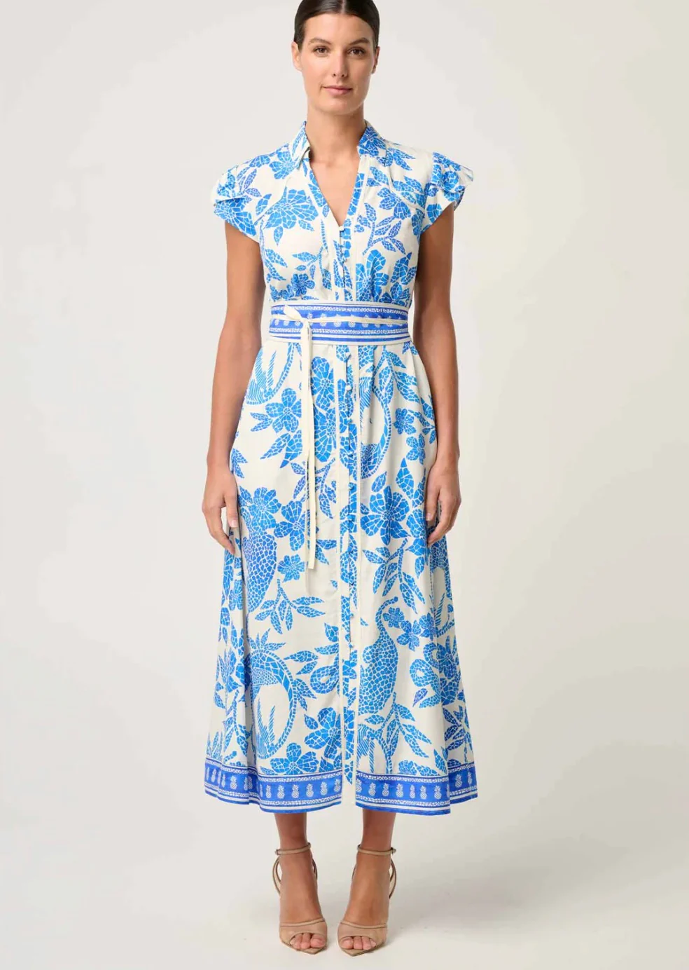 Callista Viscos Dobby Petal Sleeve Dress AZURE MOSAIC - Image 8