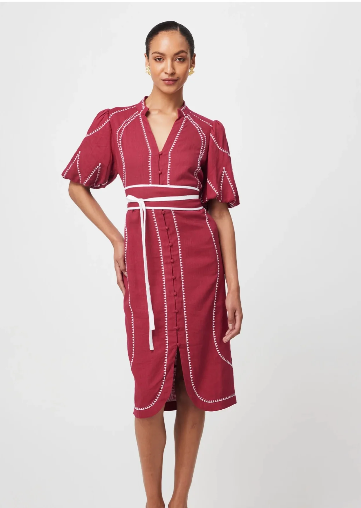 Carlyle Embroidered Dress CRIMSON