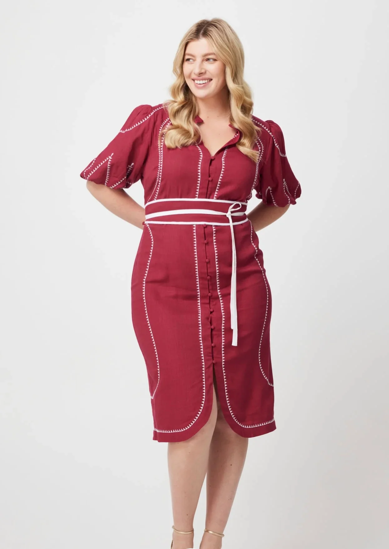 Carlyle Embroidered Dress CRIMSON - Image 8