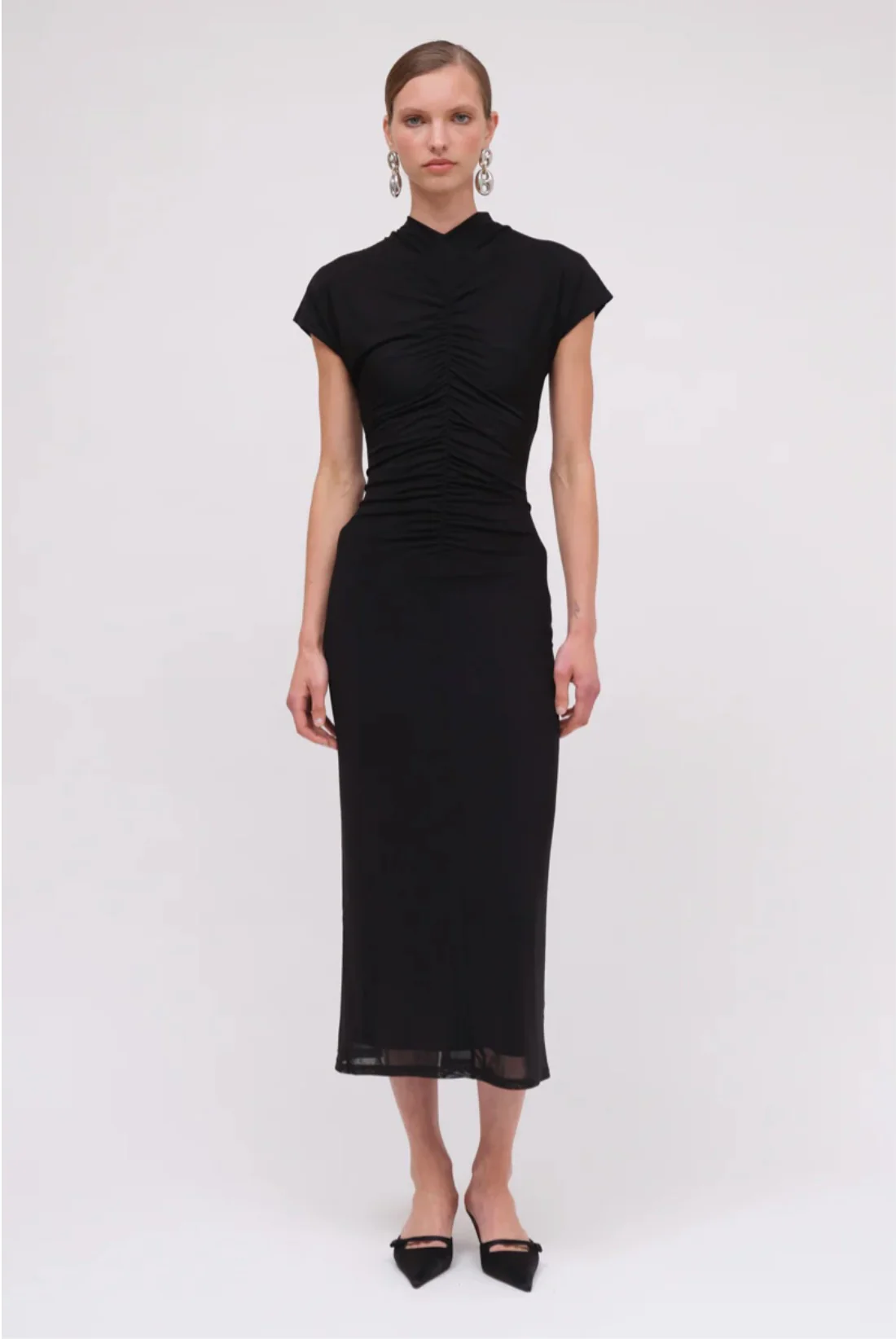 Christy Mesh Cap Sleeve Dress BLACK