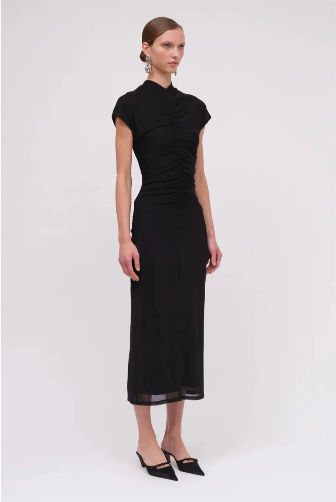 Christy Mesh Cap Sleeve Dress BLACK - Image 3