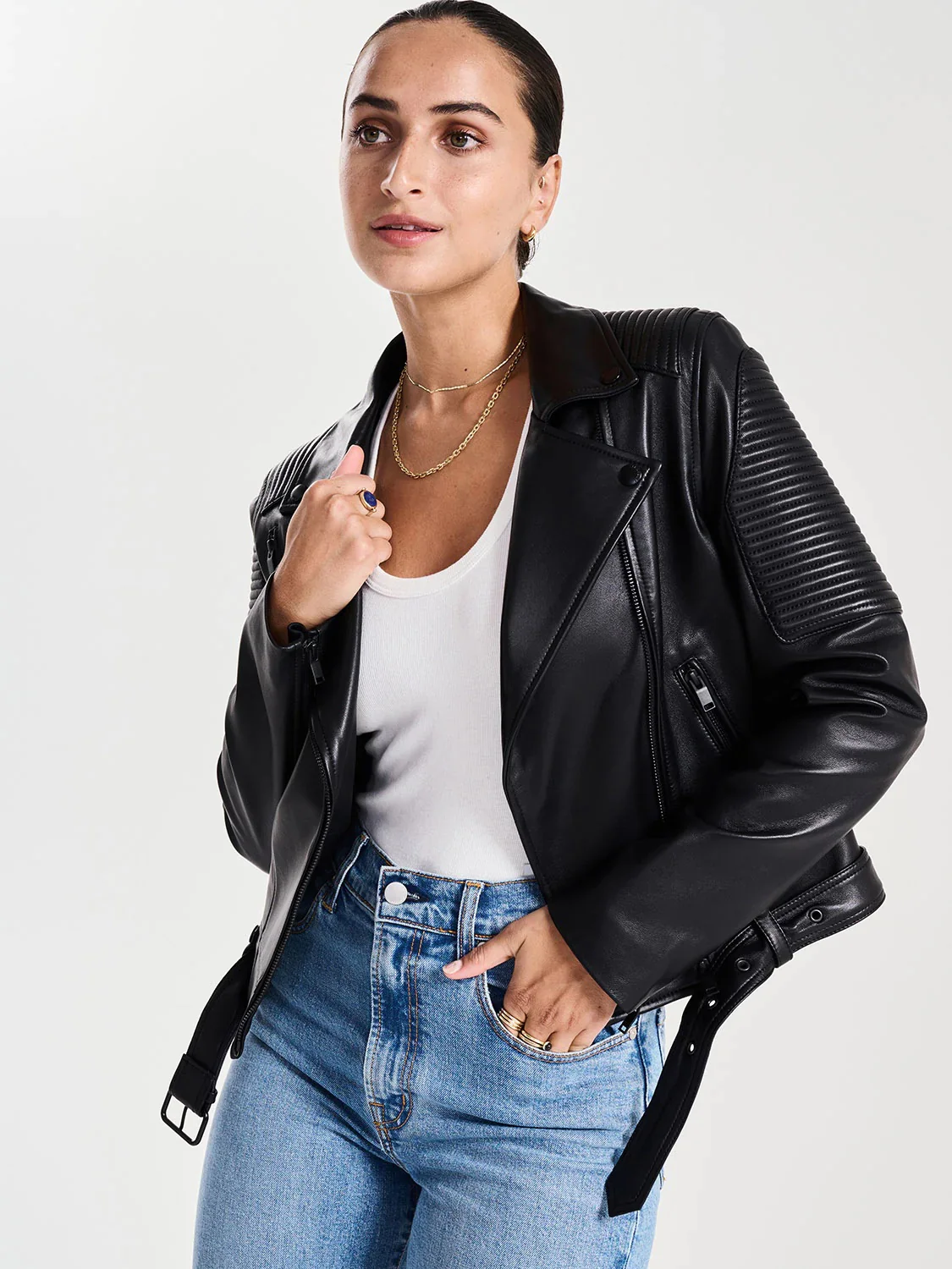 Classic Biker Jacket - Black/Black Smooth - Image 5