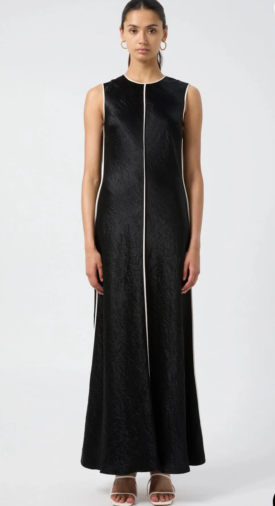 Crush Contrast Bind Maxi Tank Dres BLACK + CREAM - Image 3