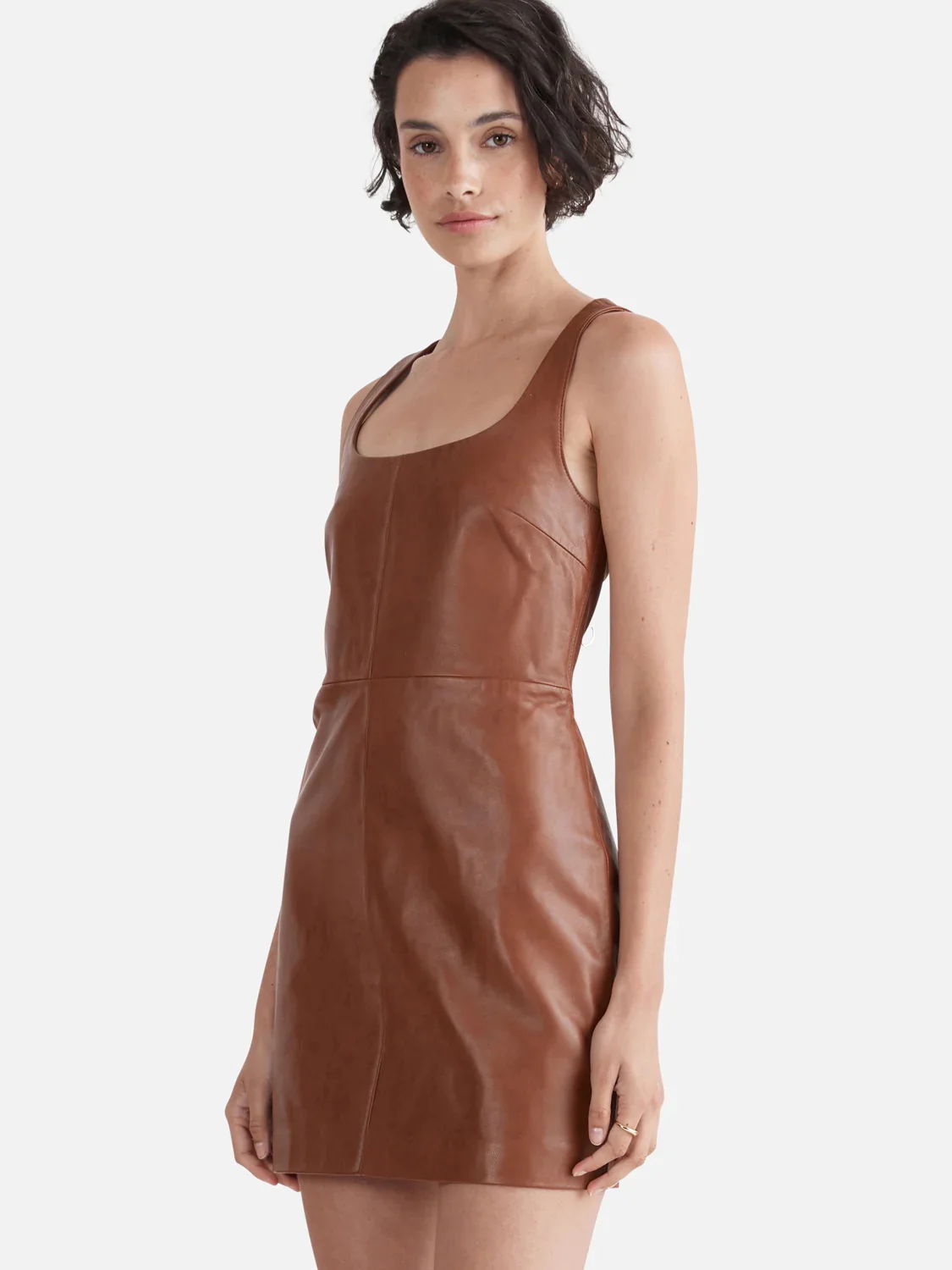 Delaney Leather Mini Dress - WHISKEY - Image 3