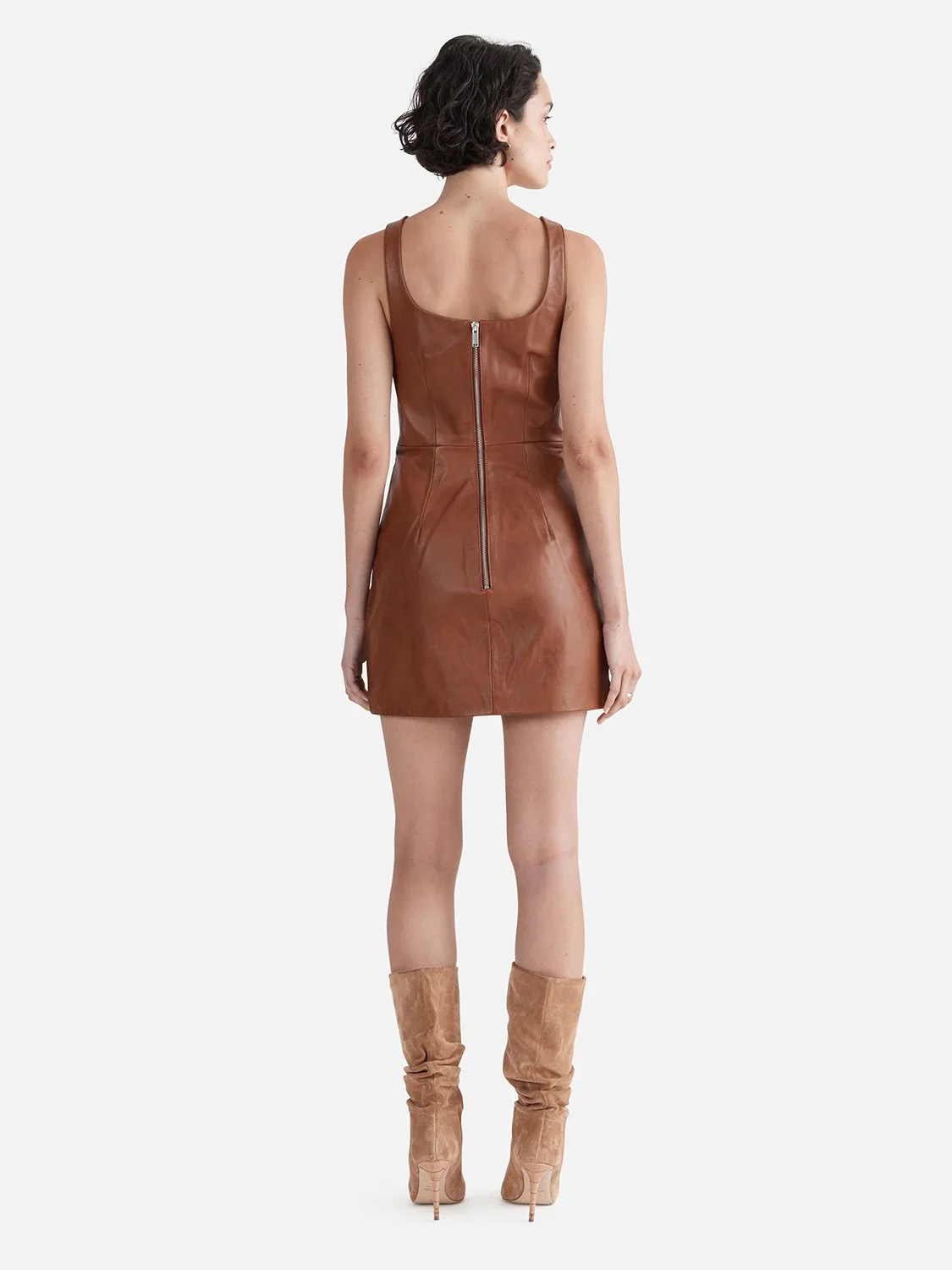 Delaney Leather Mini Dress - WHISKEY - Image 4