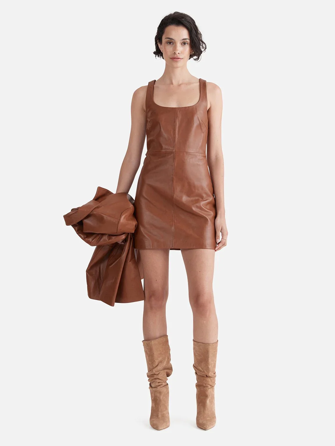 Delaney Leather Mini Dress - WHISKEY - Image 5