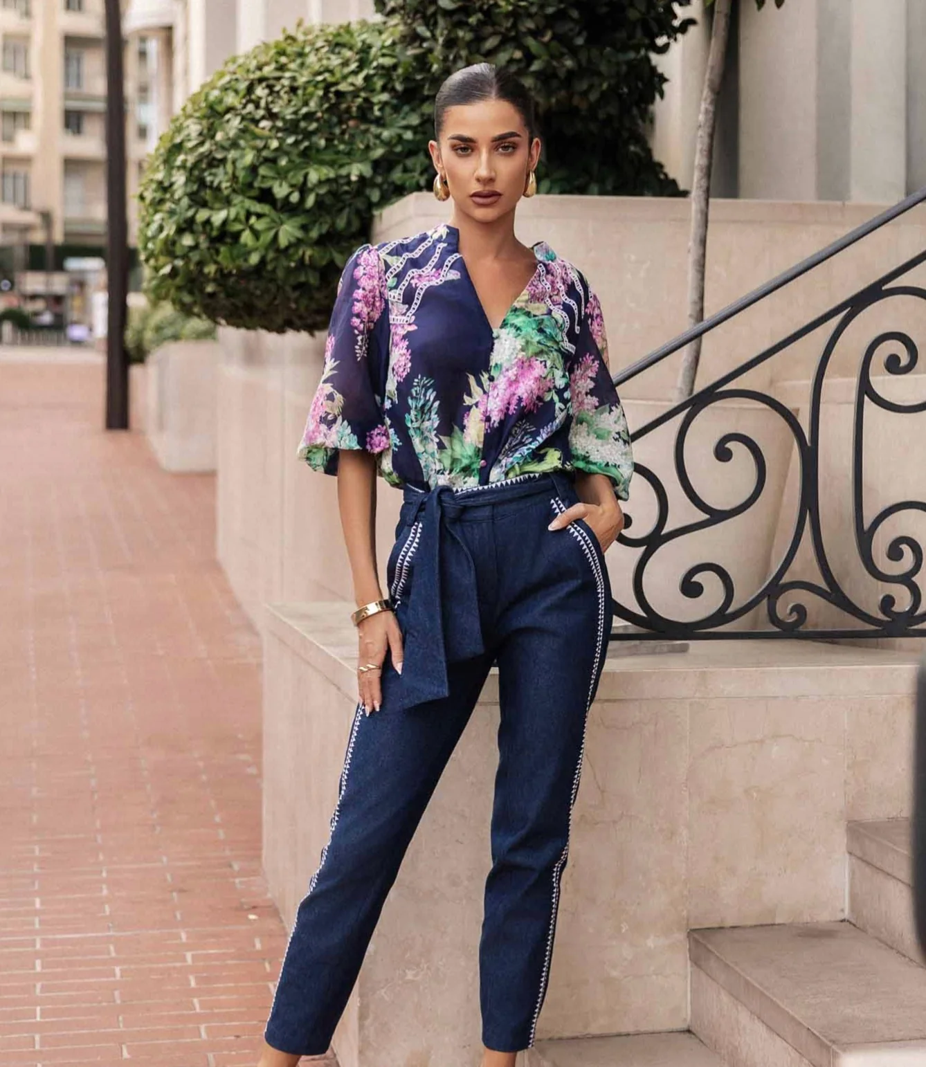 Delray Embroidered Cotton Denim Pant DARK DENIM - Image 2