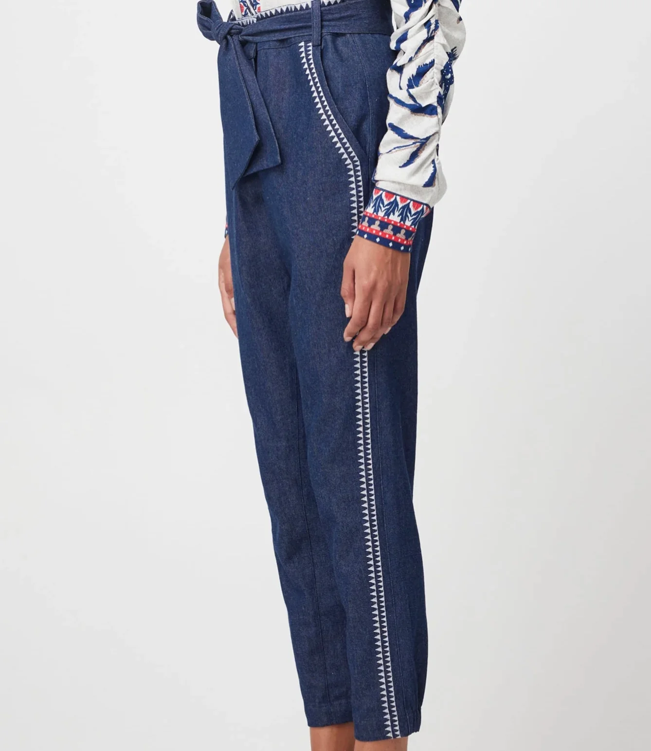 Delray Embroidered Cotton Denim Pant DARK DENIM - Image 3