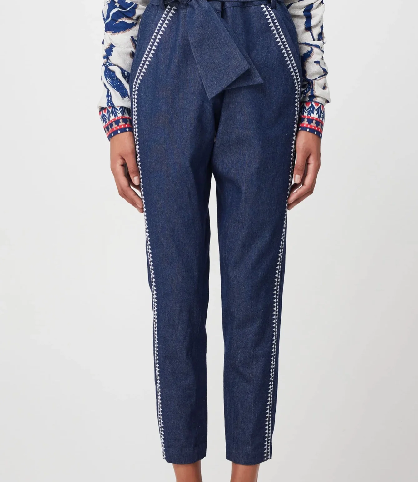 Delray Embroidered Cotton Denim Pant DARK DENIM - Image 4