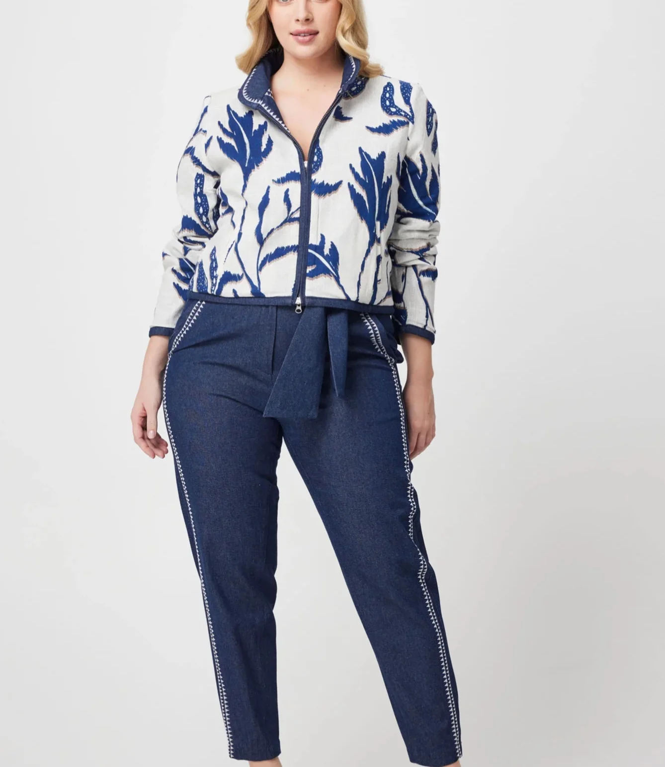 Delray Embroidered Cotton Denim Pant DARK DENIM - Image 7