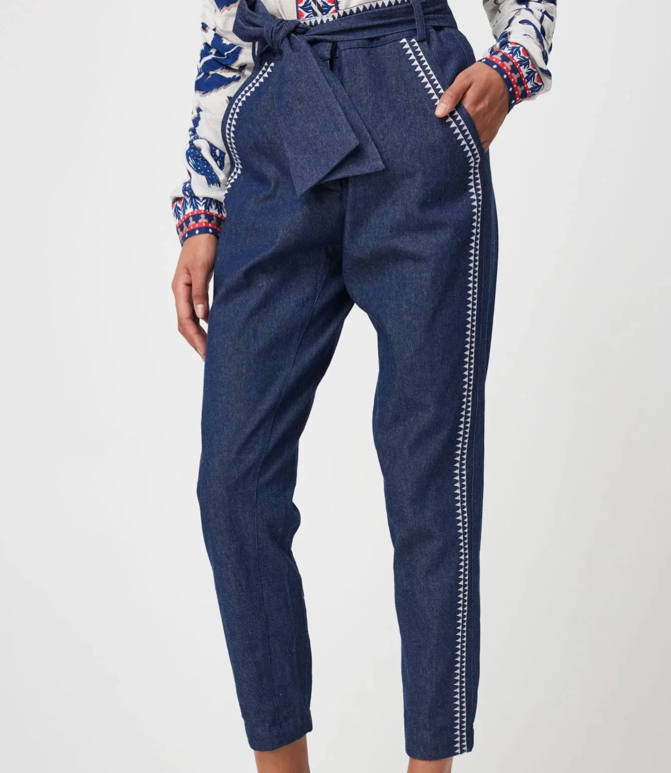Delray Embroidered Cotton Denim Pant DARK DENIM - Image 8