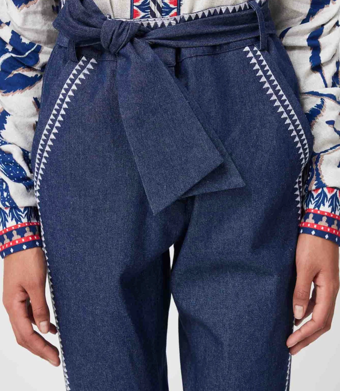 Delray Embroidered Cotton Denim Pant DARK DENIM - Image 9