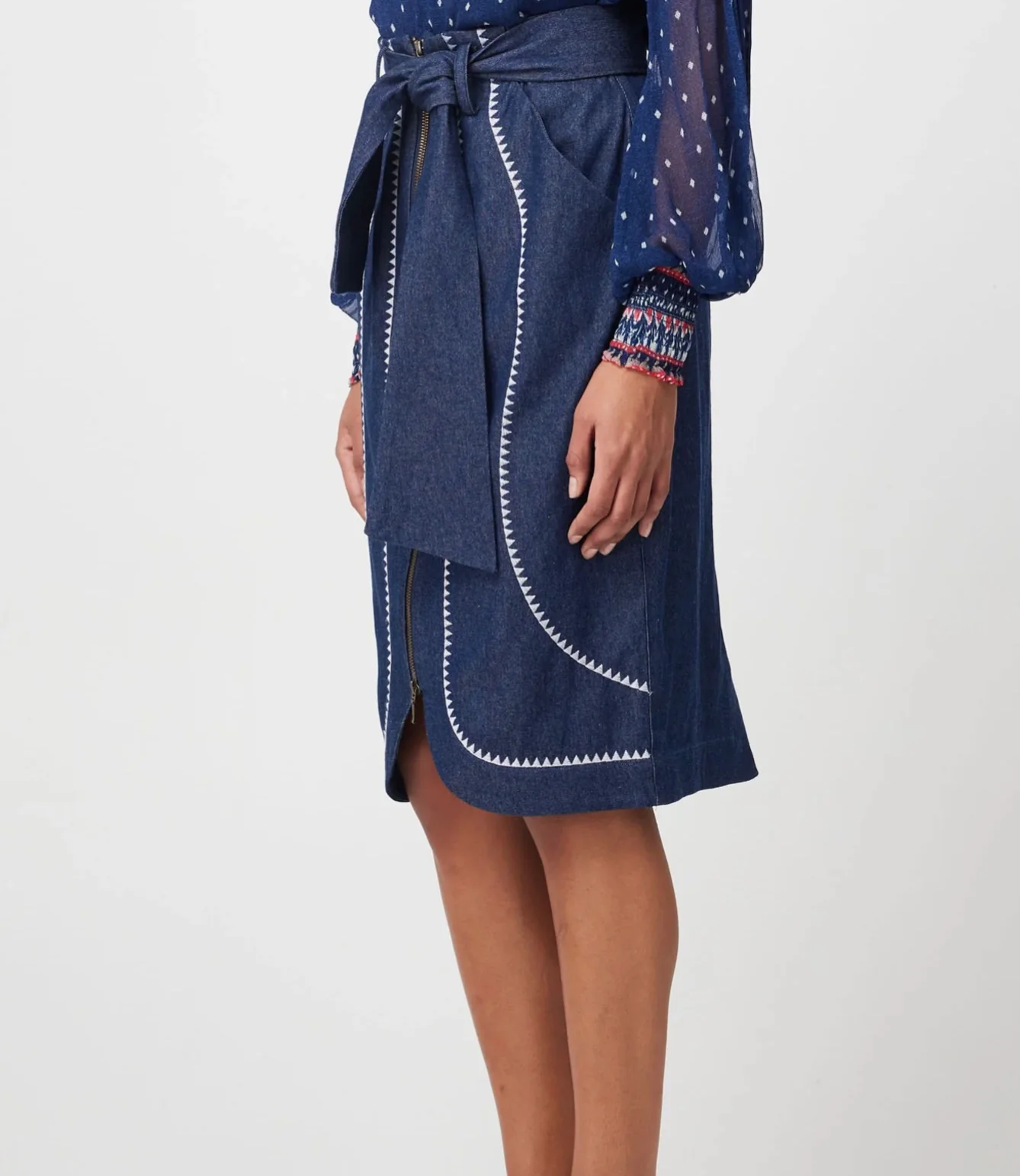 Delray Embroidered Denim Skirt DARK DENIM - Image 3
