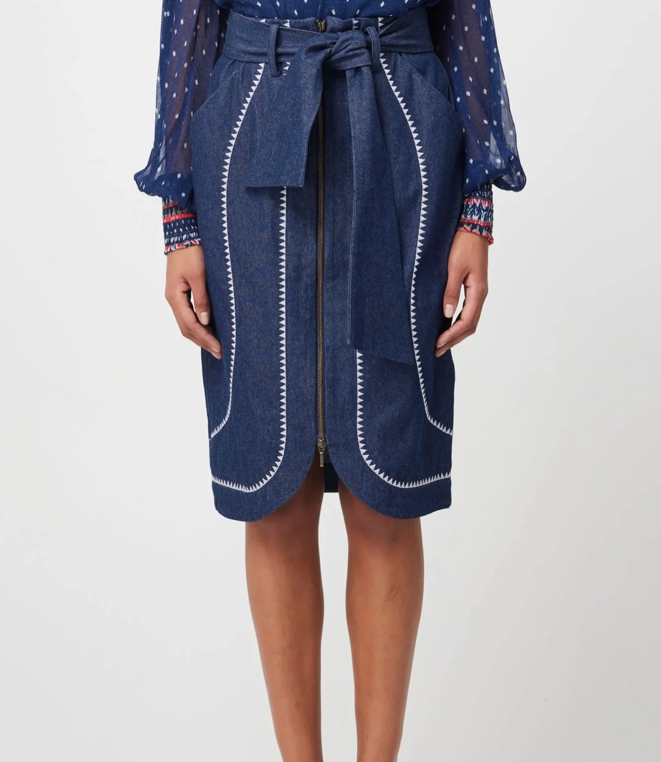 Delray Embroidered Denim Skirt DARK DENIM - Image 4