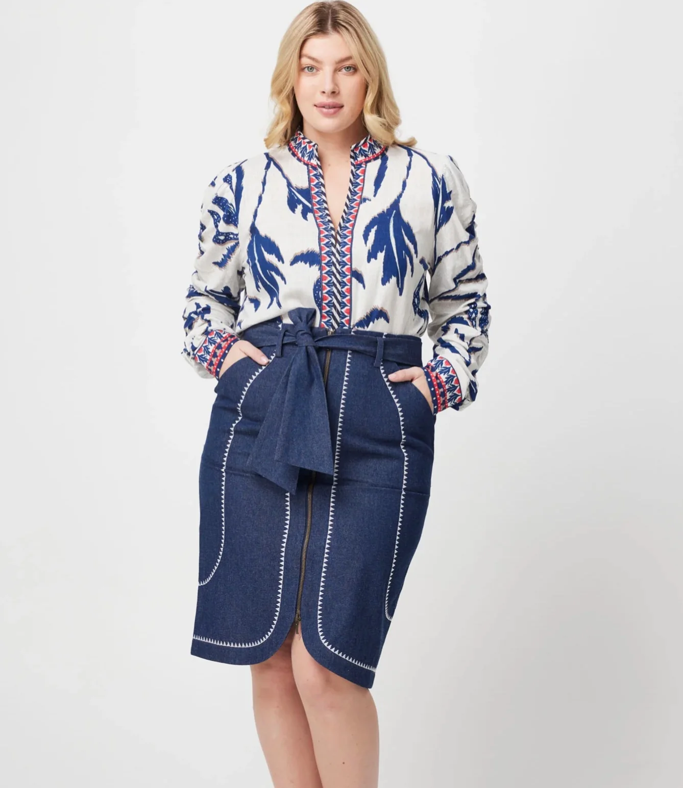 Delray Embroidered Denim Skirt DARK DENIM - Image 6