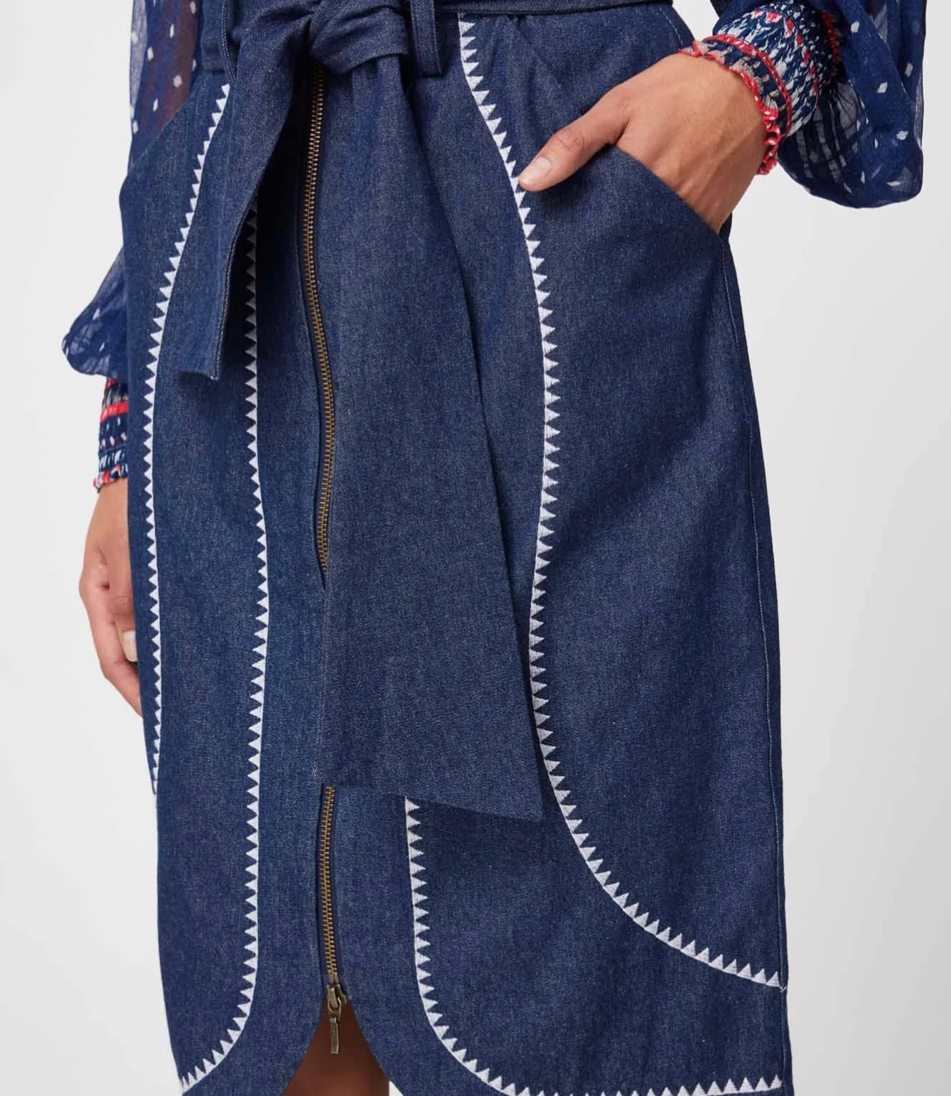 Delray Embroidered Denim Skirt DARK DENIM - Image 7