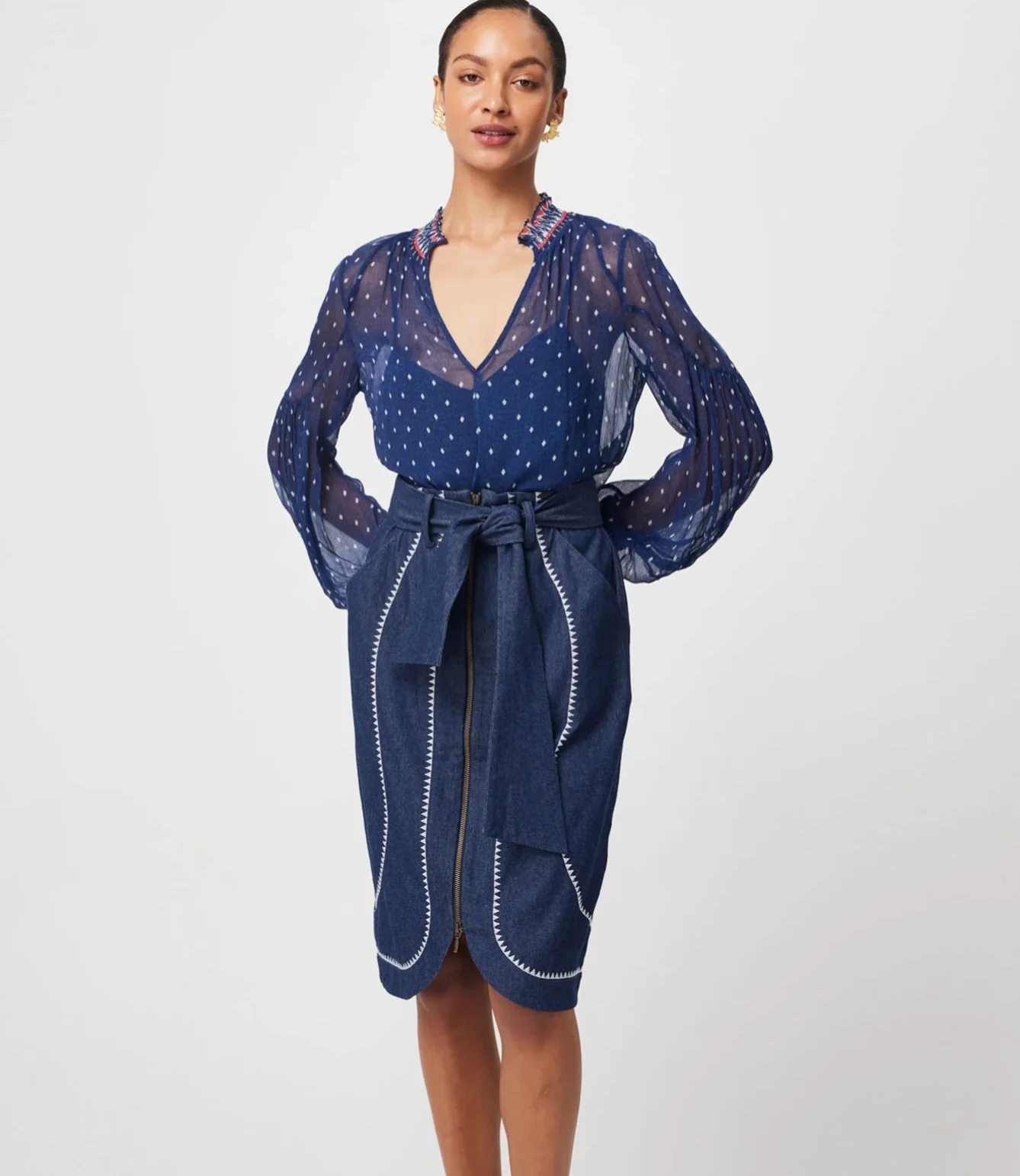 Delray Embroidered Denim Skirt DARK DENIM - Image 8