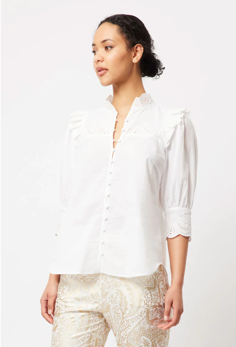 Elysian Embroided Cotton Blouse White - Image 3