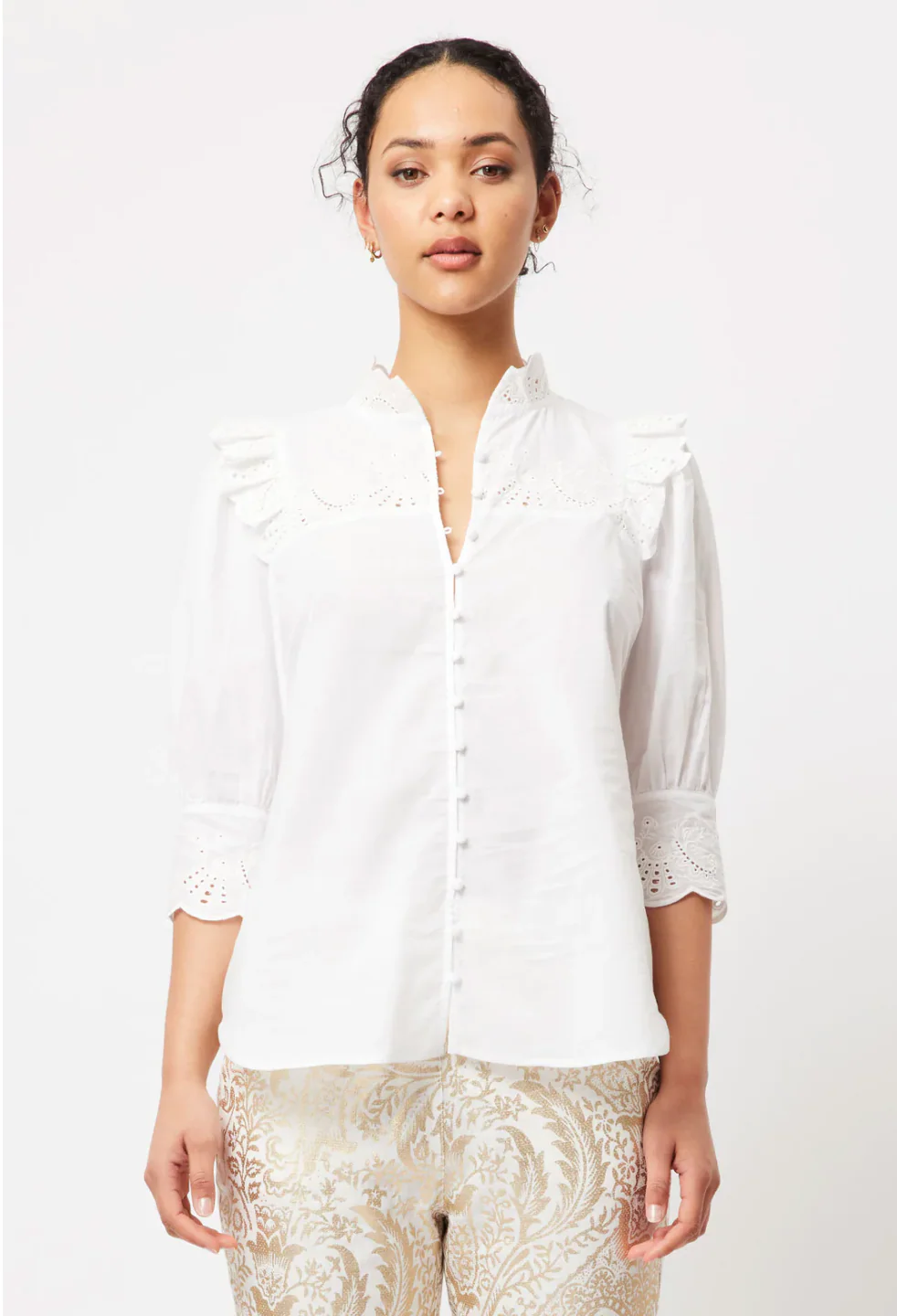 Elysian Embroided Cotton Blouse White - Image 4