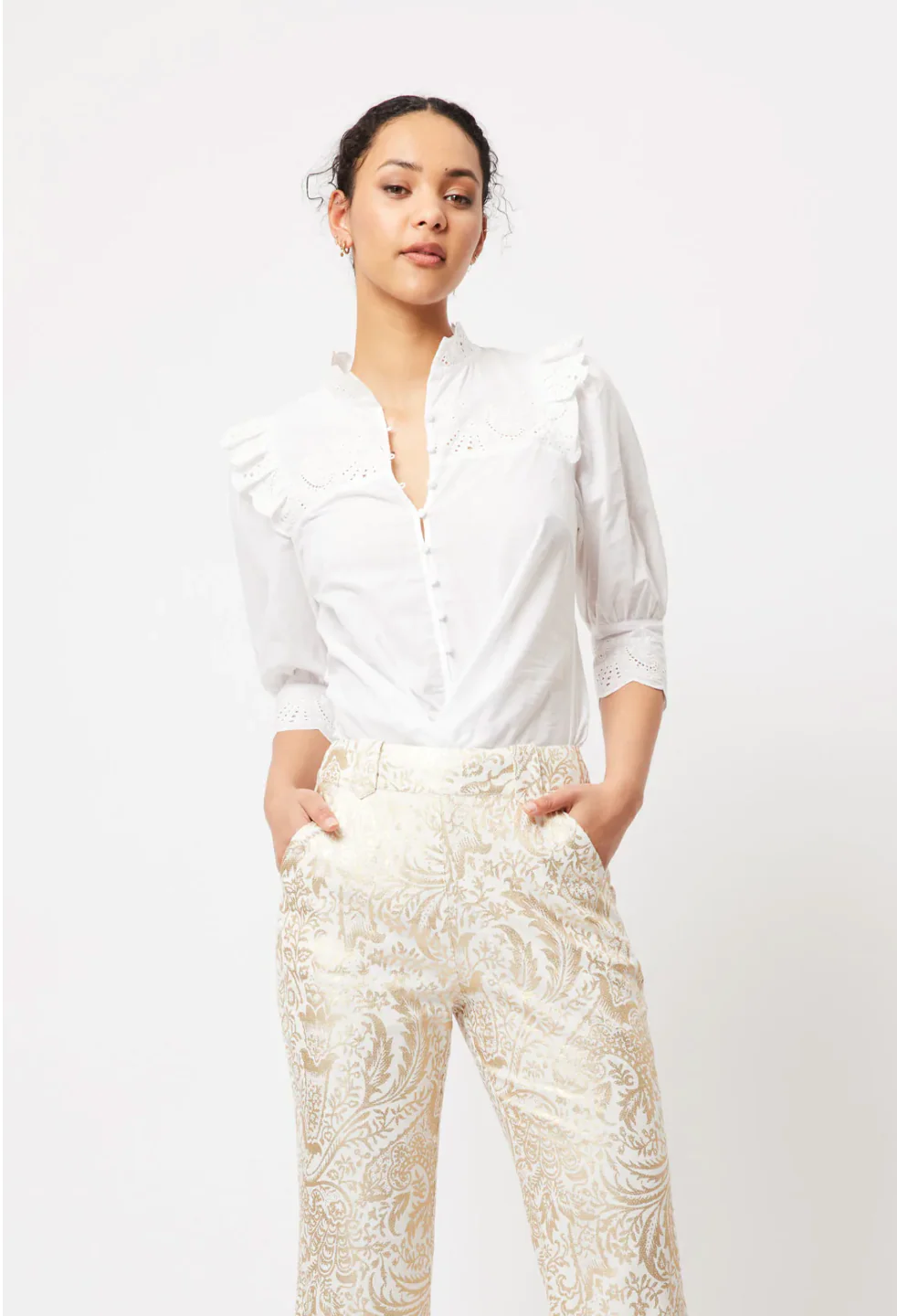 Elysian Embroided Cotton Blouse White - Image 6