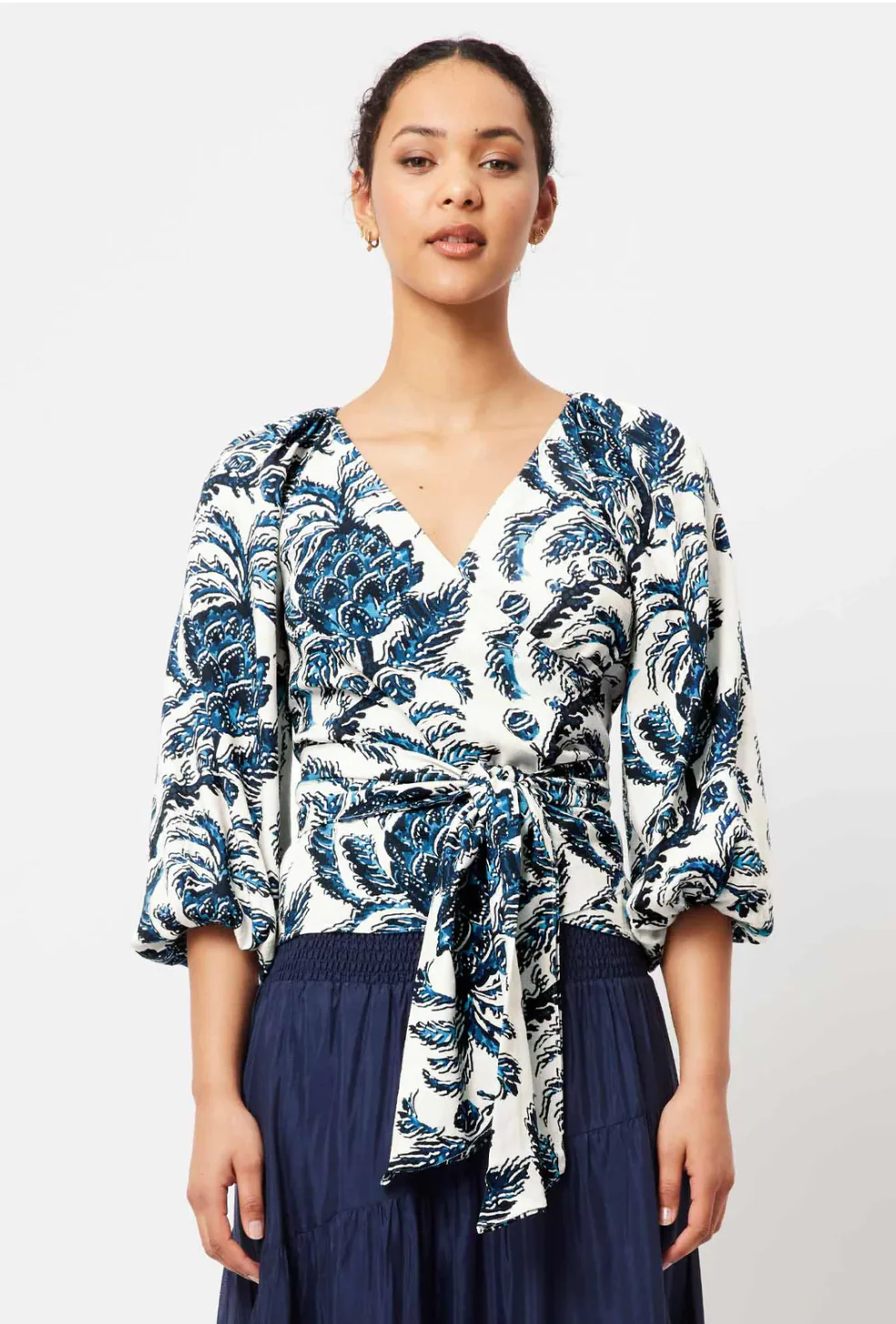 Estelle Linen Wrap Top In Cote D'Azur Pine - Image 3