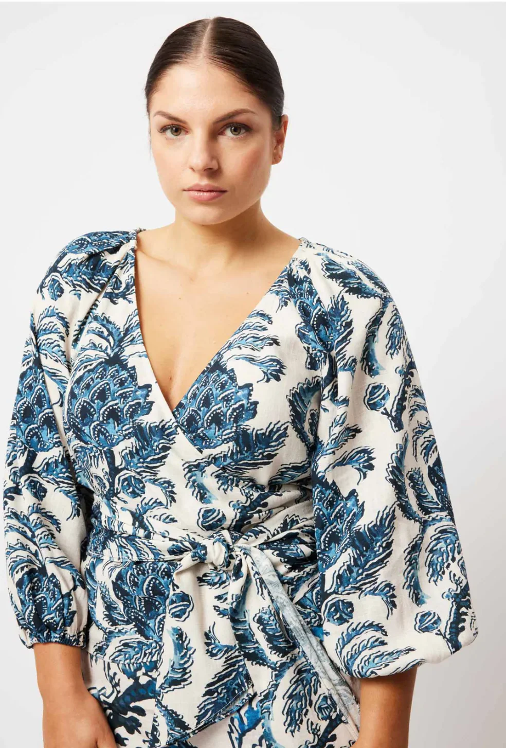 Estelle Linen Wrap Top In Cote D'Azur Pine - Image 6