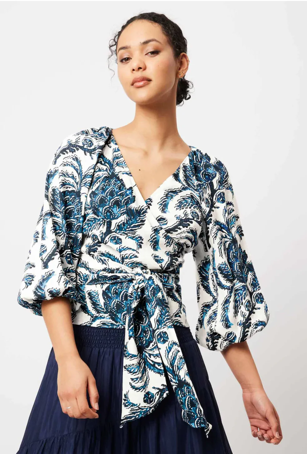 Estelle Linen Wrap Top In Cote D'Azur Pine - Image 7