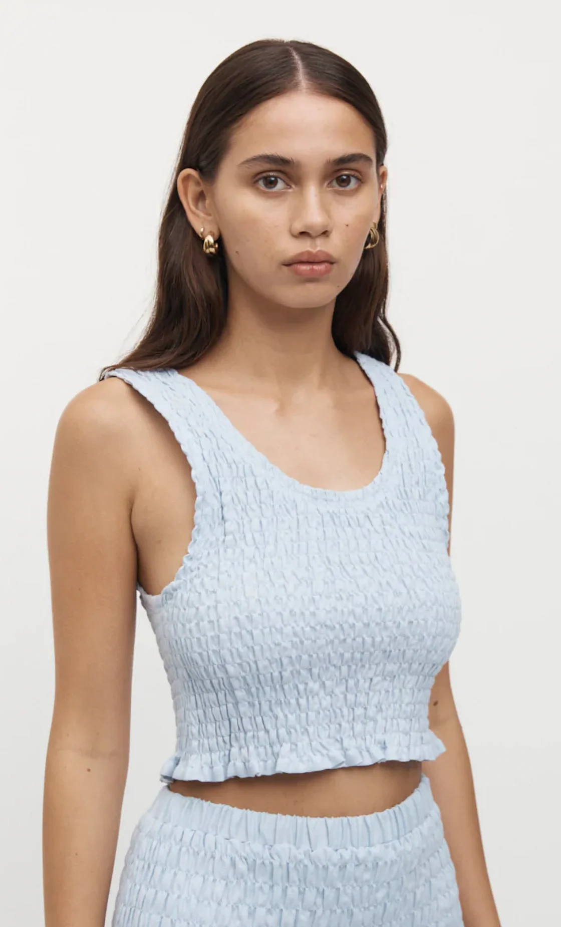 Eze Shirred Linen Crop Top Sky
