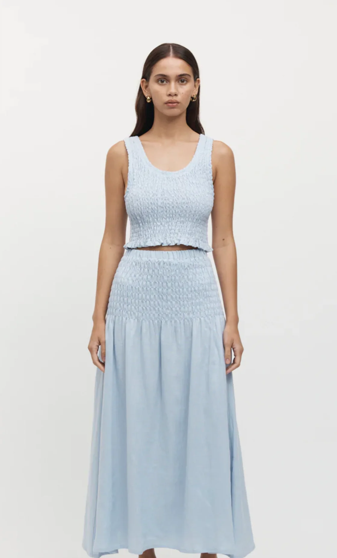 Eze Shirred Linen Crop Top Sky - Image 2