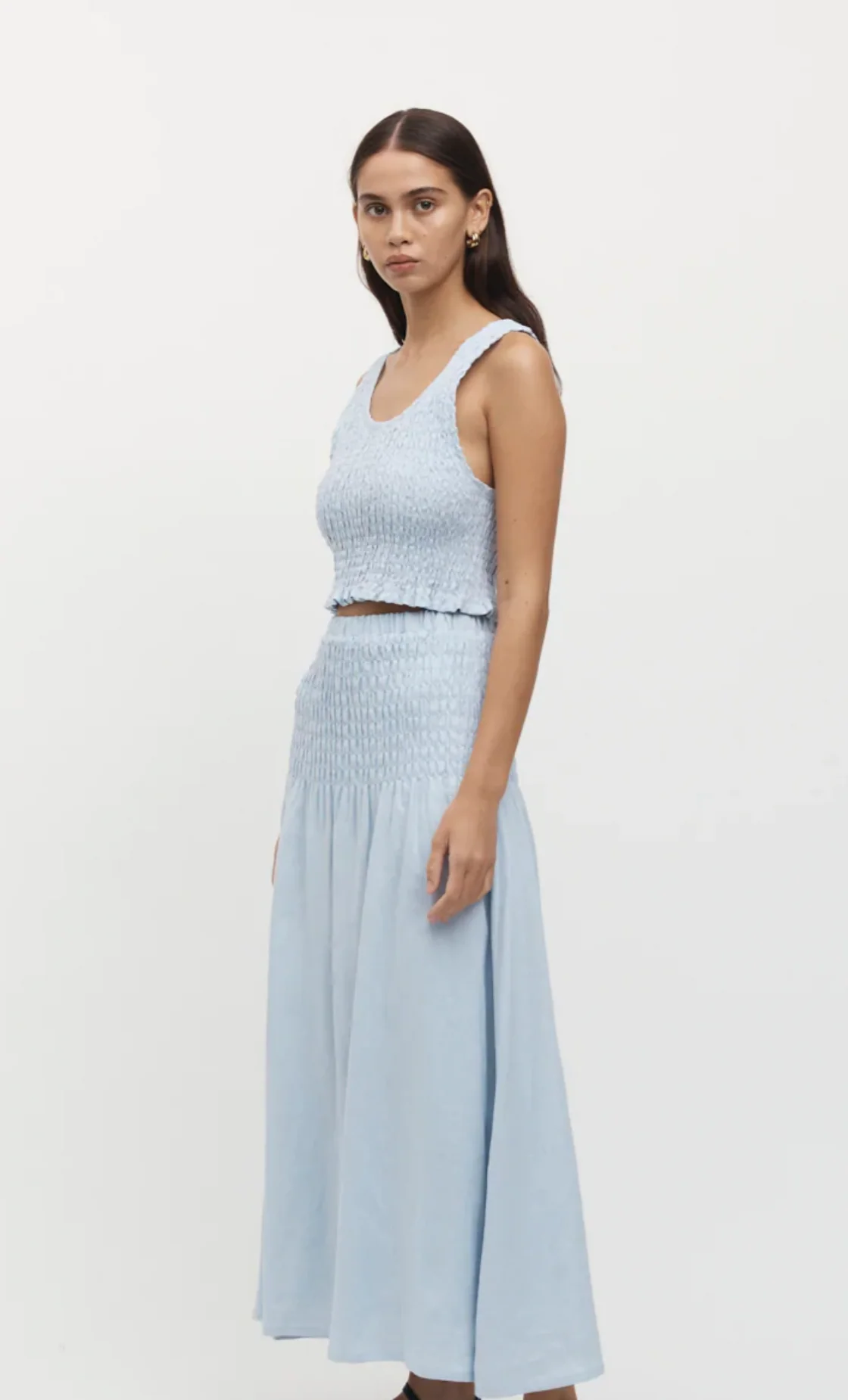 Eze Shirred Linen Crop Top Sky - Image 3