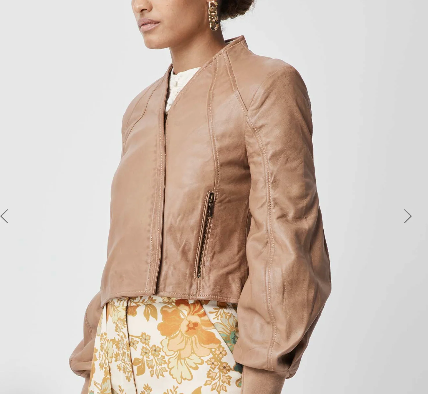 Farrah Volume Sleeve Leather Jacket Husk - Image 3