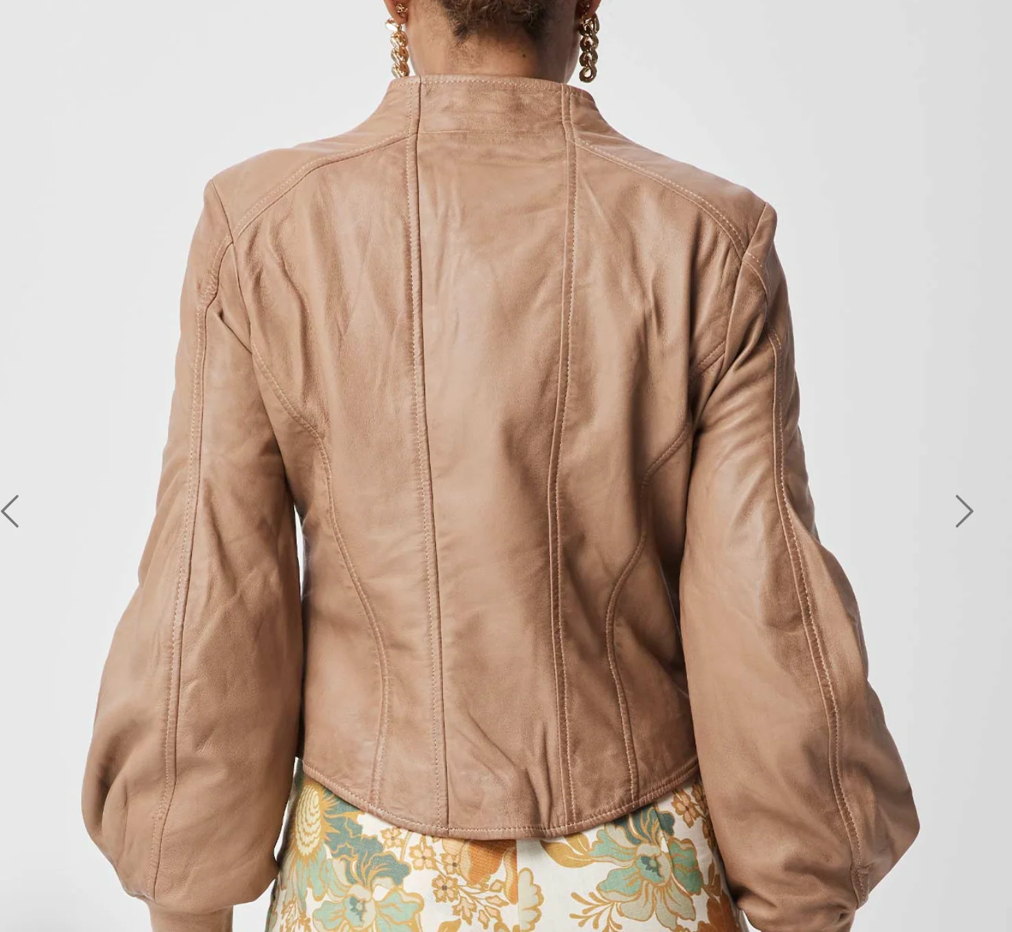 Farrah Volume Sleeve Leather Jacket Husk - Image 5