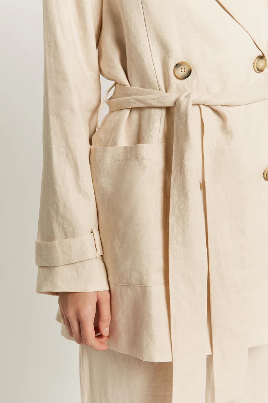 Fleur Linen Tie Blazer Almond - Image 5